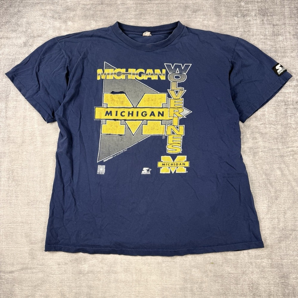 Vtg Michigan Wolverines Shirt Mens Large Navy Blue Spell Out 1993 Starter Grunge